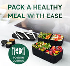 Umami Premium Lunch Box Containers w/ 4 Utensils, 2 Sauce Jars, Nestable Space-Saving Bento Box Adult, 100% Leakproof, Microwavable Lunch Containers for Adults, Cherry Black, 50 oz