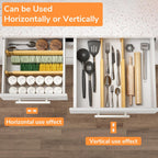 BAMEOS 4 PCS Bamboo Drawer Divider Adjustable Drawer Dividers Kitchen Drawer Organization Utensil Organizers for Kitchen Dresser Bathroom Bedroom and Office