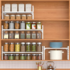 iPEGTOP 3 Pack Large Expandable Cabinet Storage Shelf, Heavy Duty Stackable Steel Metal Spice Rack Adjustable Height Home Office Pantry Garage Shelves for Counter Kitchen Organization, White