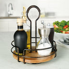 Mikasa Gourmet Basics Hanover Condiment Caddy with Rotating Caddy Organizer Design, Acacia Wood Insert - Durable, BPA-Free, Heavy-Gauge Carbon Structured Steel for Condiment Storage