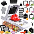Vegetable Chopper,25 in 1 Multifunctional Food Chopper with Container,Kitchen Vegetable Slicer Dicer Cutter,Veggie Chopper Fruit Salad Potato,13 Blade Stainles Steel Blades（White）