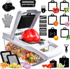 Vegetable Chopper,25 in 1 Multifunctional Food Chopper with Container,Kitchen Vegetable Slicer Dicer Cutter,Veggie Chopper Fruit Salad Potato,13 Blade Stainles Steel Blades（White）