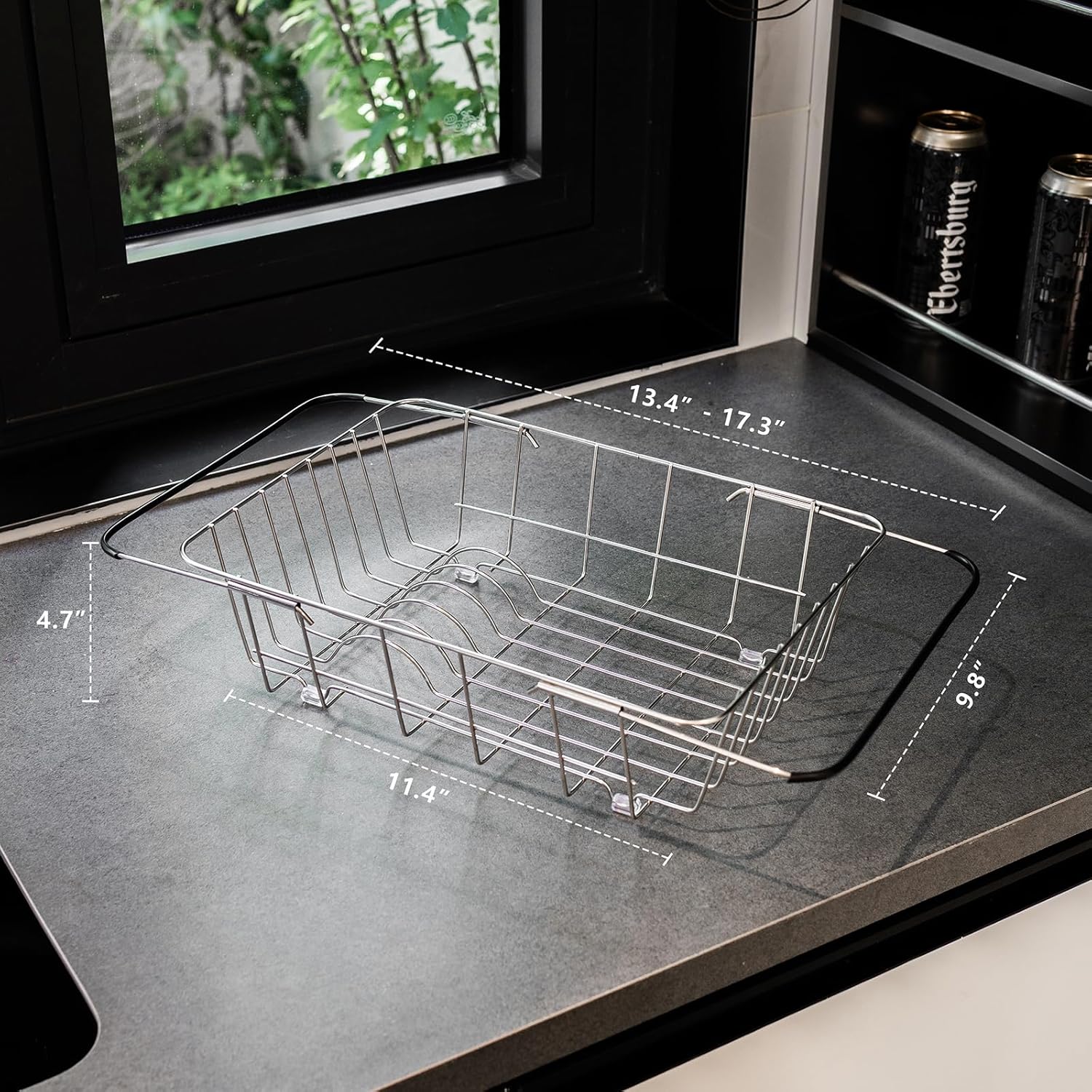 Over The Sink Dish Drainer Drying Rack - Expandable Stainless Steel in Sink Dish Drying Rack, High-Capacity, Rustproof, Easy Install, with Utensil Holder - Dish Racks for Kitchen Counter