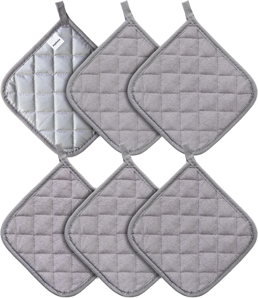 Joyhalo 6 Pack Pot Holders for Kitchen,Cotton Oven Holder with Great Heat Resistance,Non Slip Hot Pads for Kitchen Clearance,Grey
