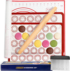 Silicone Baking Mat Sets, Dough Mat with Macaron Baking Mat Pastry Cutter Rolling Pin,Food Safe Pastry Mat, Reusable Cookie Sheets Liner