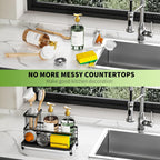 Cisily Large Capacity Kitchen Sink Caddy Organizer, Rustproof Non-Slip Sponge Holder With Dish Brush Holder Organizer, Kitchen Organization and Storage, Essentials Accessories for Countertop