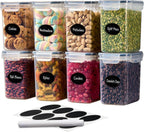 DWËLLZA KITCHEN Airtight Food Storage Container Set - 8 Pieces 1.4L - Plastic BPA Free Kitchen Pantry Storage Containers - Dishwasher Safe - Include 8 Labels - Keeps Food Fresh & Dry