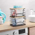 Trash Bag Dispenser Holder for Kitchen 2 Pack Laundry Room Trash Bag Holder Wall Mount Garbage Bag Dispenser Stackable Roll Holder with Bamboo Top for Countertop, Under Sink