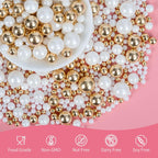 Edible Pearl Sprinkles,White Gold Candy Mixing Size,Baking Pearls Sprinkle Edible Cake Decorations Cupcake Toppers, Cookie Decorating Celebrations Wedding Valentines Easter Halloween Christmas Supplies 130g/ 4.58oz