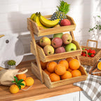 G.a HOMEFAVOR Wooden 3 Tier Fruit Basket, Brown, Pine Wood, Sturdy, Self-assembly