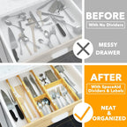 SpaceAid Bamboo Drawer Dividers with Inserts and Labels, Kitchen Adjustable Drawer Organizers, Expandable Organization for Home, Office, Dressers and Bathroom, 6 Dividers with 12 Inserts (13.25-17 in)