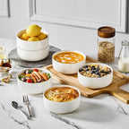 MALACASA 24 OZ Cereal Bowls, Porcelain Soup Oatmeal Bowls Set of 6, Kitchen Ceramic Serving Bowl, Dishwasher Microwave Oven Safe, White, Series LUNA