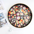 Spsyrine Decorative Serving Tray with Handles, Lacquered Coffee Table Tray for Ottoman, Round Waterproof Platters for Centerpieces, Parties, Living Room, Kitchen Counter Organization Peacock