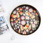 Spsyrine Decorative Serving Tray with Handles, Lacquered Coffee Table Tray for Ottoman, Round Waterproof Platters for Centerpieces, Parties, Living Room, Kitchen Counter Organization Peacock