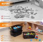 Plastic Storage Baskets With Lid, Storage Bins for Organizing, Stackable Decorative Containers for Shelves Drawers Desktop Closet Playroom Classroom Office,10 Pack-Black