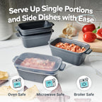 Souper Cubes Stoneware - Small Ceramic 5" x 3" Baking Dish with Silicone Covers, Small Baking Dishes for Oven Perfect for Reheating Single Serve Portions, Set of 4 - Charcoal