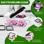 Vegetable Chopper, 10 Blades Slicer Onion Dicer, Multi 23-in-1 Veggie Mandoline Food Cutter for Tomato Fruit, Vegetable cutter with Hand Protector, Egg Separator & Slicer, Container（White）
