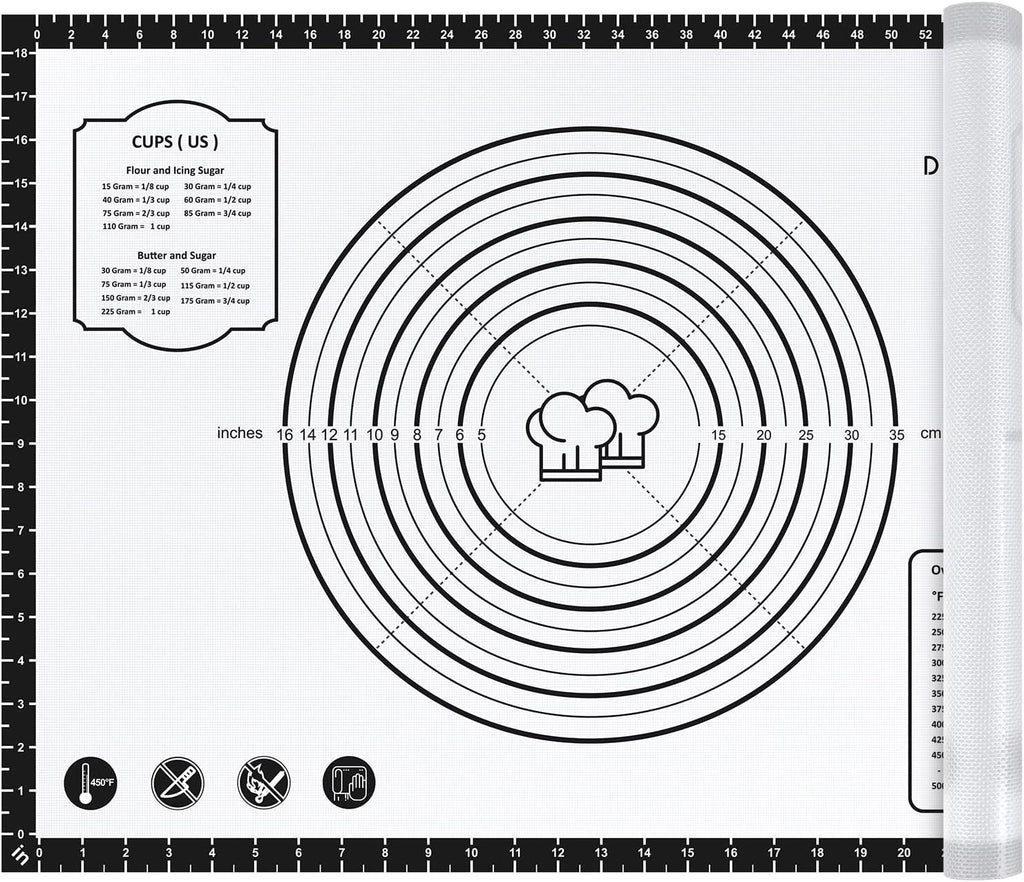 Pastry Mat, 28" x 20" Food Grade Silicone Extra Large Non Stick Baking Sheet Mat with Measurement for Making Cookies,Macarons,Bread and Pastry