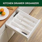 Bellsal White Utensil Organizer 10 Inch Silverware Tray for Drawer - 5 Compartment Small Narrow Bamboo