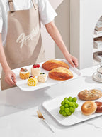 Blue Boat 17" x 12" Rectangular Serving Trays Set of 2 White, Melamine Serving Platter, Light Weight Easy to Clean Sturdy Stackable BPA-Free Dishwasher Safe