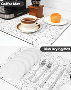 SUEH DESIGN Coffee Mat, Absorbent Dish Drying Mat 23.6 x 15.7 in Quick Dry Coffee Mat Large Drying Mats for Kitchen Counter Coffee Bar, Granite White