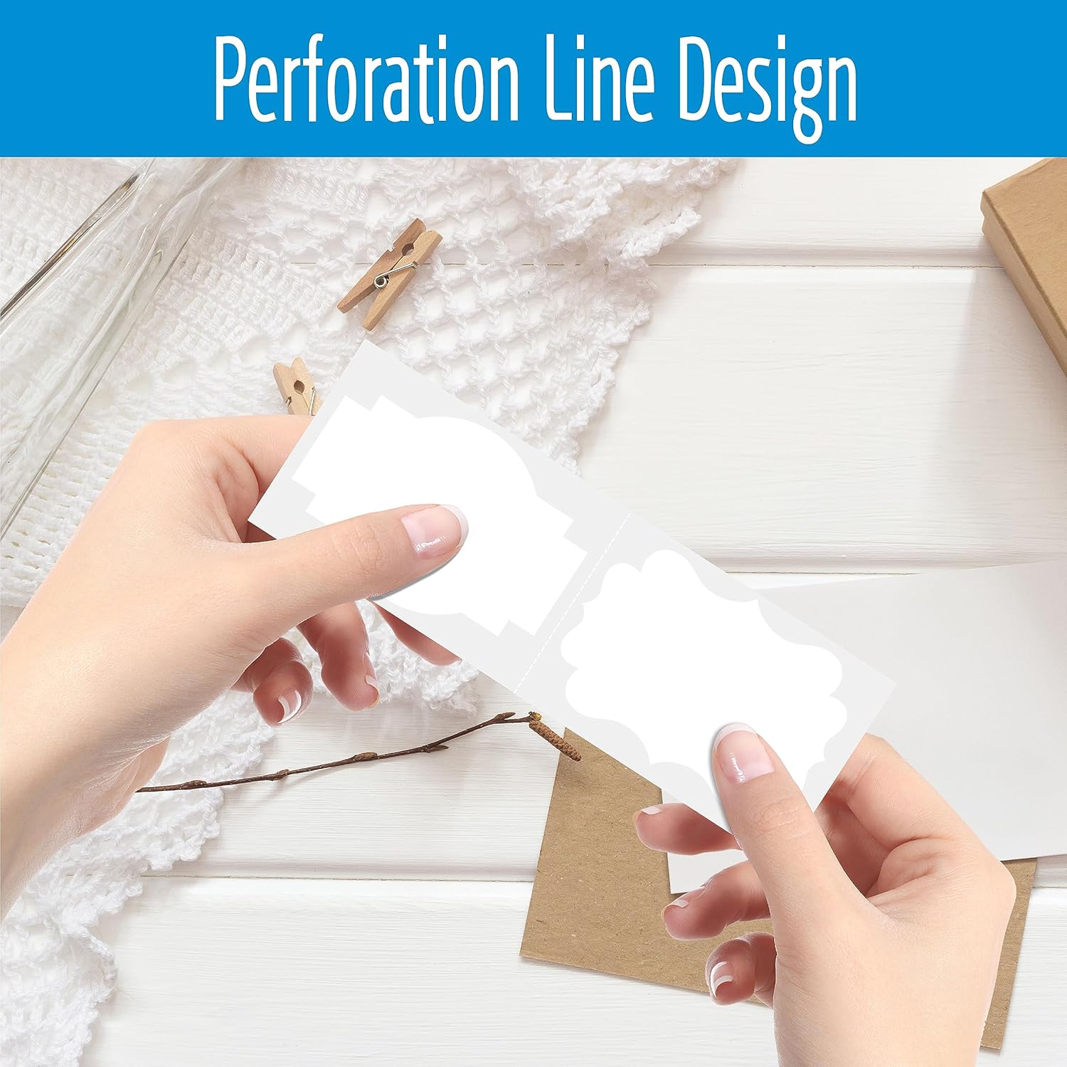 300 PCS White Stickers, 5 Fancy Shapes Labels Blank Stickers Roll White Name Tags with Permanent Adhesive for File Folders, Food Jars, Gift Tags, Home Office Business Uses (2” x 3”)