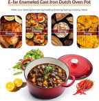 E-far 7QT Enameled Dutch Oven, Cast Iron Dutch Oven Pot with Lid for Cooking/Bread Baking/Braising/Roasting/Stewing, Heavy Duty Round Nonstick Cookware Safe for Induction & Oven - Red