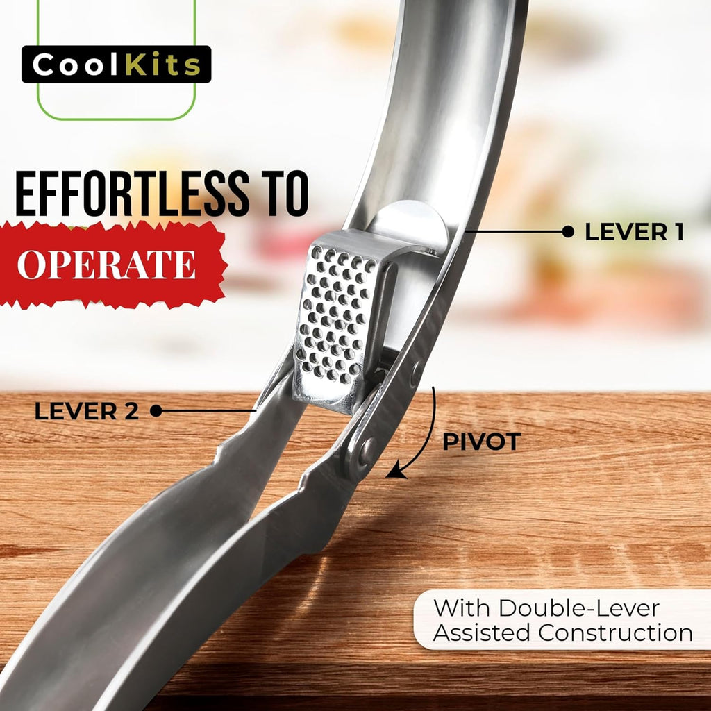 Good Grips Heavy Duty Garlic Press, No Peeling Needed, Stainless Steel Professional Garlic Mincer & Crusher, Dual Lever-Assisted Design with Large Capacity Chamber for Effortless Garlic Crushing.