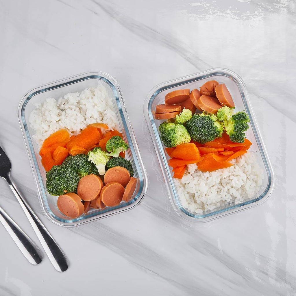 Lemon Sandy 10 Pack 22 oz Glass Meal Prep Containers, Glass Food Storage Containers with Lids, Reusable Airtight Leakproof Lunch Bento Boxes Freezer, Microwave Oven and Dishwasher, Gray