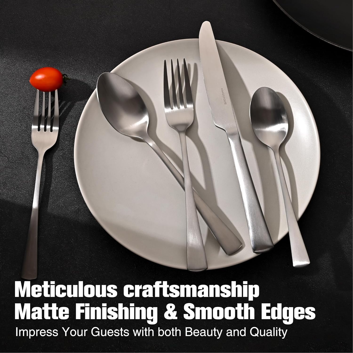 KINGSTONE 30-Piece Silverware Set, 18/10 Stainless Steel Flatware Set for 6, Matte Satin Finish Forged Cutlery Set Dishwasher Safe