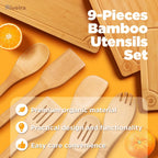 Riveira Bamboo Cutting Boards For Kitchen with Wooden Spoons For Cooking – Set of 3 Pcs Wooden Cutting Board & 6 Bamboo Spoons – Wooden Cutting Boards For Kitchen – Complete Wooden Cooking Utensils