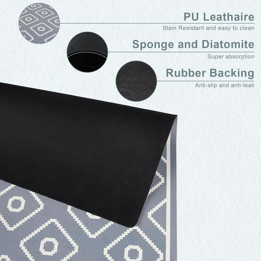 SUEH DESIGN Dish Drying Mat, Absorbent Coffee Mat 19.6 x 11.8 in Quick Dry Kitchen Drying Dish Drain Mat for Kitchen Counter Coffee Bar, Gray