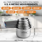 Spring Chef Magnetic Stainless Steel Measuring Cups, Patented, Kitchen Tools with Easy to Read Markings for Measuring Dry or Liquid Ingredients, Set of 7, Winter Frost