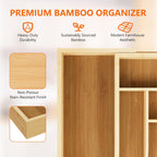 Expandable and Adjustable Bamboo Drawer Organizer Tray - Cutlery Drawer Organizer for Kitchen Utensils, Silverware Organizer with Dividers, 7-9 Slots with Curved Grooves (Natural)