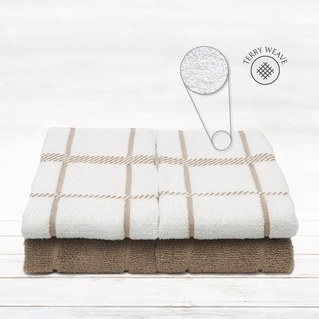 100% Cotton Terry Dish Towels, 4 pack16 x26 Inches, Super Soft and Absorbent Kitchen Towels, Perfect for Kitchen Cleaning and Dish Washing | Tan