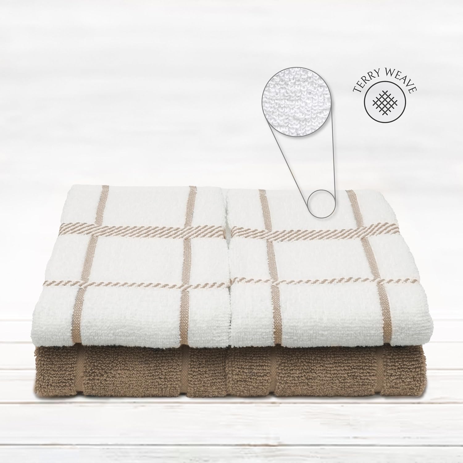 100% Cotton Terry Dish Towels, 4 pack16 x26 Inches, Super Soft and Absorbent Kitchen Towels, Perfect for Kitchen Cleaning and Dish Washing | Tan