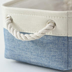 TcaFmac Storage Basket for Shelves - Small 6 Pack Fabric Storage Bins for Organizing, Collapsible Storage Cubes with Handle for Closet Cloth Toy Decorative Gift (White & Blue11.8 x 7.8 x 5.2 inch)