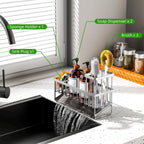 Cisily Extra Large Silver Kitchen Sink Caddy Organzier with High Brush Holder, Sponge Holder for Sink, 304 Rustproof Stainless, Kitchen Countertop Soap Dispenser Organizer For Decor and Accessories