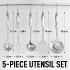 Zulay Kitchen Stainless Steel Cooking Utensil - Stainless Steel Kitchen Utensil - Durable Kitchen Gadgets - Metal Kitchen Accessories - Easy to Clean Kitchen Tools - 5 Piece Set