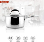 AVACRAFT Tri-Ply Stainless Steel Saucepan with Glass Strainer Lid, Two Side Spouts, Multipurpose Sauce Pan with Lid, Sauce Pot, Cooking Pot (Tri-Ply Full Body, 3.5 Quart)