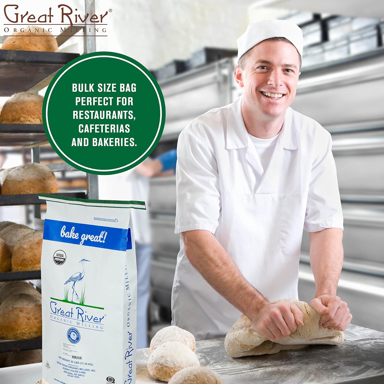 Great River Organic Milling Lily White Organic All-Purpose Flour | Unbleached & Unbromated | Non-GMO, Kosher | Ideal for Bread, Cookies, Cakes, Pizza Dough & Everyday Baking | 25 Lb