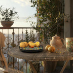 Decorative 3D Art Ceramic Lazy Susan for Table Top, 10.2" Boho Oak Wooden Lazy Susan Turntable Organizer for Dining Table Centerpiece Kitchen Countertop Coffee Table Decor Porcelain Tray Home Crafts