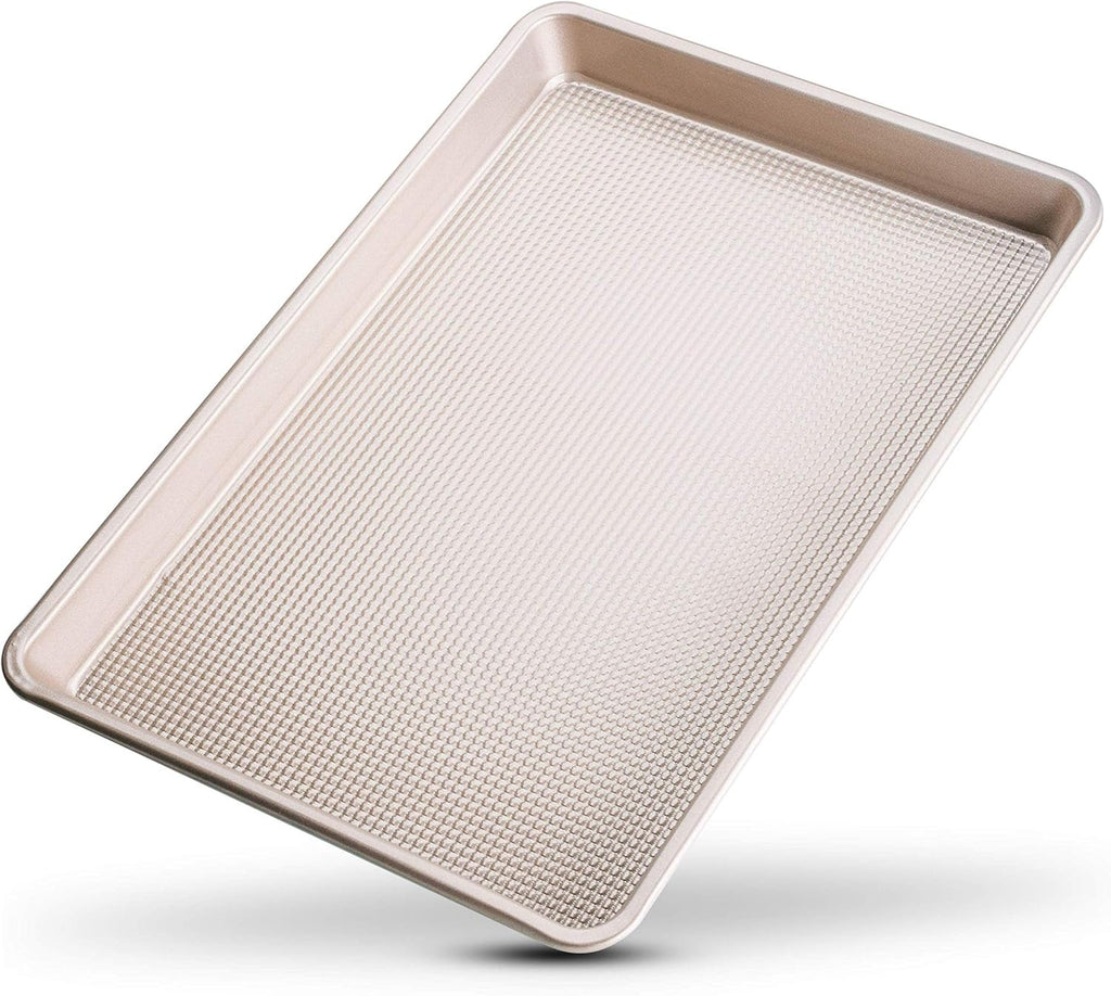 Ultra Cuisine Nonstick Half Sheet Baking Pan - Food Safe Coating, Warp & Scratch Resistant Texture for Airflow, & Carbon Steel Design Durable for Professional Quality Roasting, Size 13 x 18 inch