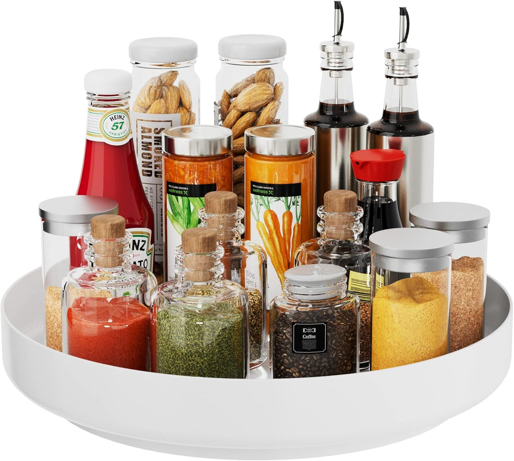 Ovicar Lazy Susan Cabinet Organizer - 13 inch Metal Turntable Lazy Susan for Kitchen Spice Rack Pantry Cupboard Bathroom Countertop Refrigerator Table Storage, White