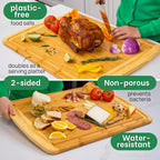 GREENER CHEF 24 Inch Bamboo Cutting Board with Lifetime Replacement - 2XL Extra Large Wooden Butcher Block for Kitchen, Stove Top, Meat, Vegetables, and Charcuterie with Deep Juice Grooves