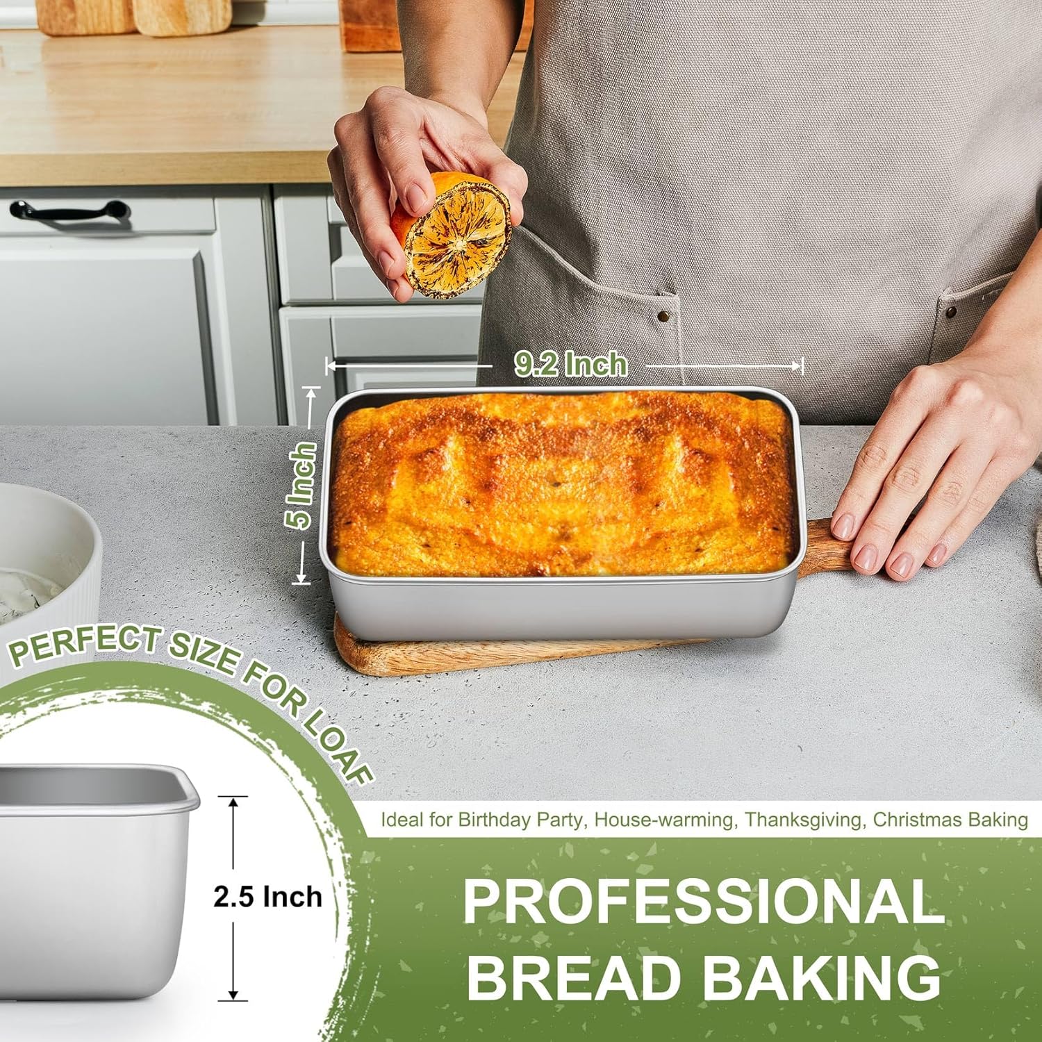 P&P CHEF Loaf Pan Set, 9 x 5 Inch Bread Pans, Stainless Steel Loaf Toast Baking Pans For Bread Meatloaf Lasagna Cake, Healthy & Non Toxic, Oven & Dishwasher Safe,(Silver, 1Pc)