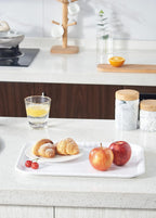 Blue Boat 17" x 12" Rectangular Serving Trays Set Set of 4 White, Melamine Serving Platter, Light Weight Easy to Clean Sturdy Stackable BPA-Free Dishwasher Safe