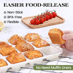 2 Pcs Brownie Pan With Dividers Silicone Nonstick Mini Individual 12 Cup Square Muffin Cupcake Pans with Metal Frame(Cream)