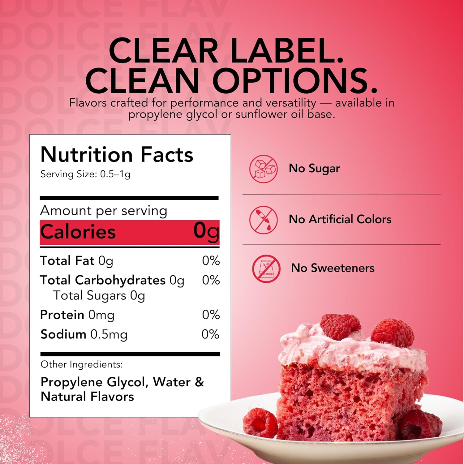 Dolce Flav Natural Raspberry Extract 2 oz – Kosher, Sugar-Free, Concentrated Tart Raspberry Flavoring for Baking, Beverages & Desserts, Includes Measured Dropper