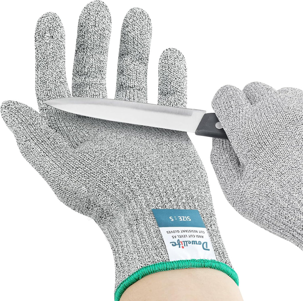 Dowellife Soft Level 9 Cut Resistant Gloves Food Grade, Steel Wire Mixed Kitchen Safety Gloves for Chef Oyster Shucking Mandoline Knife Butcher Meat Cutting Carving (Small)